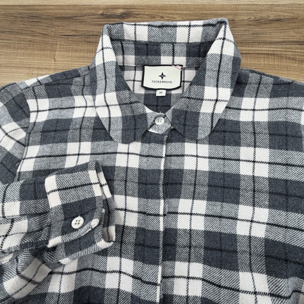 Tuckernuck Gray White Flannel Button Down Shirt, Medium Excellent Condition